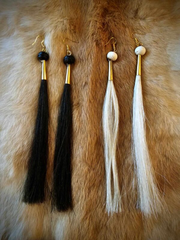Horse Tail and Horn or Bone Bead Earrings - Image 5
