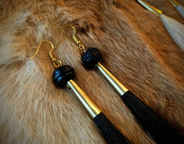 Horse Tail and Horn or Bone Bead Earrings - Image 3