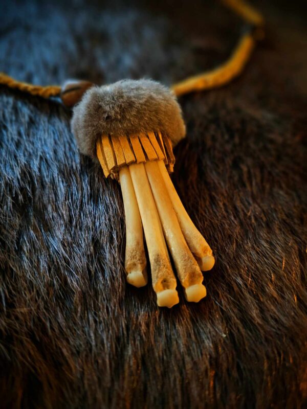 Coyote Foot Bone Necklace With Braided Buckskin Cord, Fringe & Rabbit Fur - Image 3