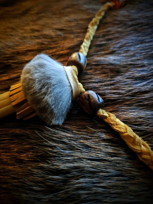 Coyote Foot Bone Necklace With Braided Buckskin Cord, Fringe & Rabbit Fur - Image 4