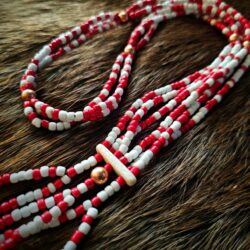 Red and White Glass Beaded Necklace With Copper