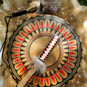 20" Hand Painted Horse Hide Drum + Coyote Rattle & Wolf Drum Beater