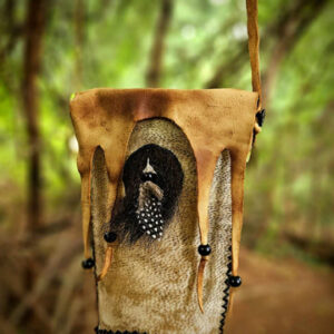 Bear Rawhide Foraging Bag With Buckskin Flap and Buffalo Horn