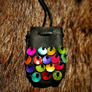 Rainbow Oyster Shell Buckskin Medicine Bag