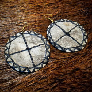 Elk Hide Sun Disc Sinew Threaded Earrings