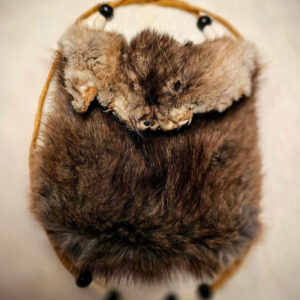 Muskrat Hide Pouch With Buckskin Ties & Buffalo Bone and Horn Beads