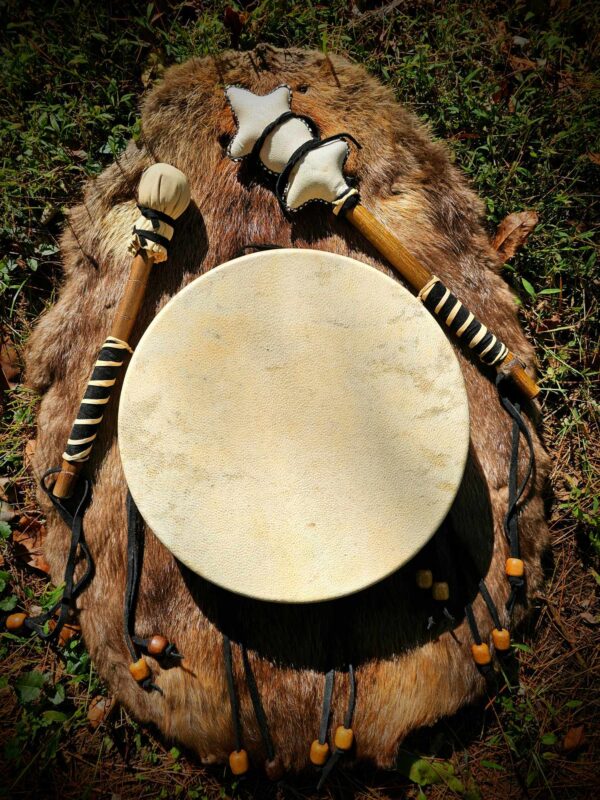 Bear Hide Drum, Beater, and Rattle With Leather Grips - Image 8