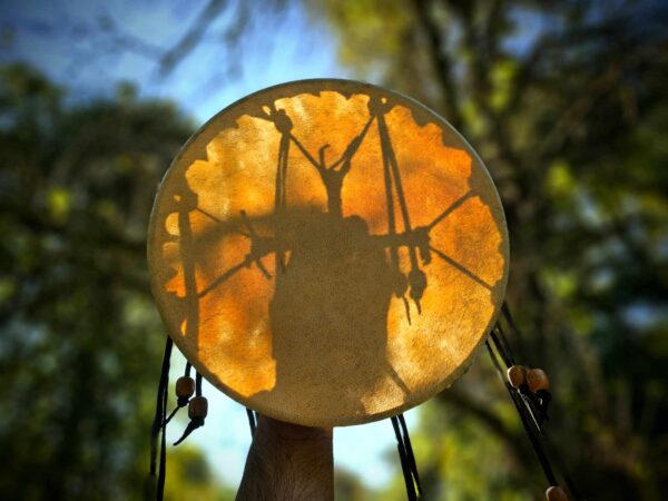 Bear Hide Drum, Beater, and Rattle With Leather Grips - Image 2