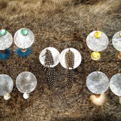 oyster shell earrings with fur and beads