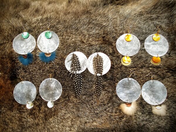 oyster shell earrings with fur and beads