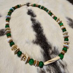 Winter Forest Inspired Bone, Brass, & Glass Bead Necklace