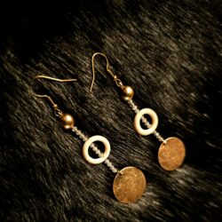 Brass Disc, Bead, Labradorite Bead & Bone Earrings