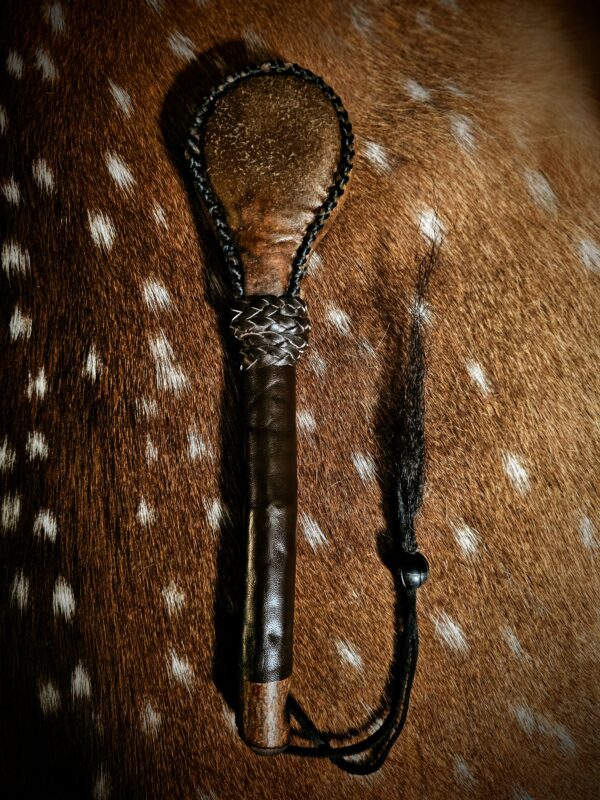 Bison Hide Rattle With Hand Burned Maple Handle, Leather & Wood Holder - Image 4