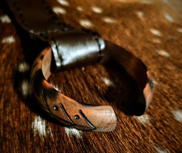 Bison Hide Rattle With Hand Burned Maple Handle, Leather & Wood Holder - Image 11