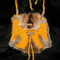 Muskrat Hide & Buckskin Neck Pouch With Natural Wood Toggles