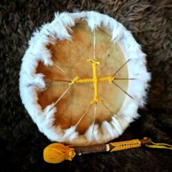 16" Hair On White Cow Rawhide Drum With Alder Wood Beater