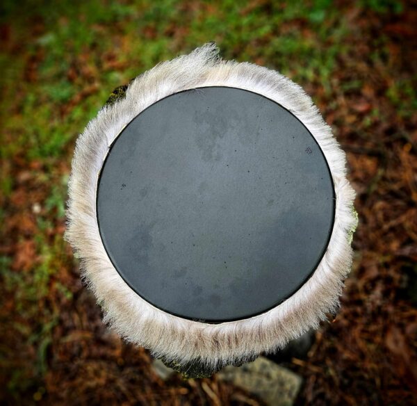 Black Deer Hide Drum & Beater With Wolf Fur Trim & Rabbit Fur Head - Image 8