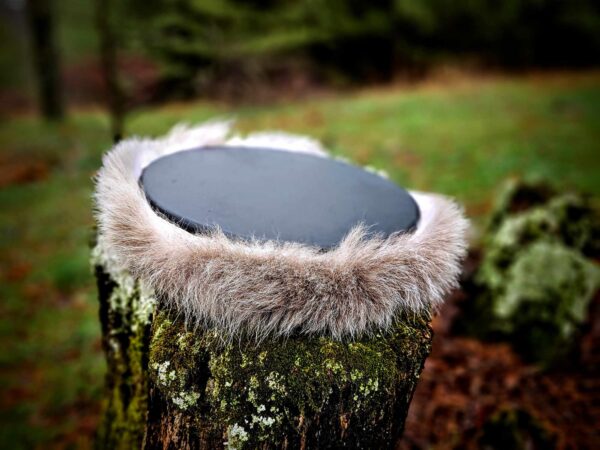 Black Deer Hide Drum & Beater With Wolf Fur Trim & Rabbit Fur Head - Image 7
