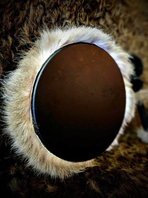 Black Deer Hide Drum & Beater With Wolf Fur Trim & Rabbit Fur Head - Image 5