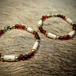 Amber, Bone, and Brass Bead Bracelet