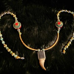 Bear Claw Necklace With Gold Plate Beads, Genuine Turquoise, and Coral Brass Beads | Turquoise Necklace | Bear Necklace