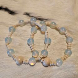 White Opal & Bone Bead Stretch Bracelet